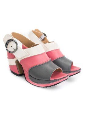 JOHN FLUEVOG  Prepare Advisor Platform Slingback Heels in Pink, Ivory and Grey L